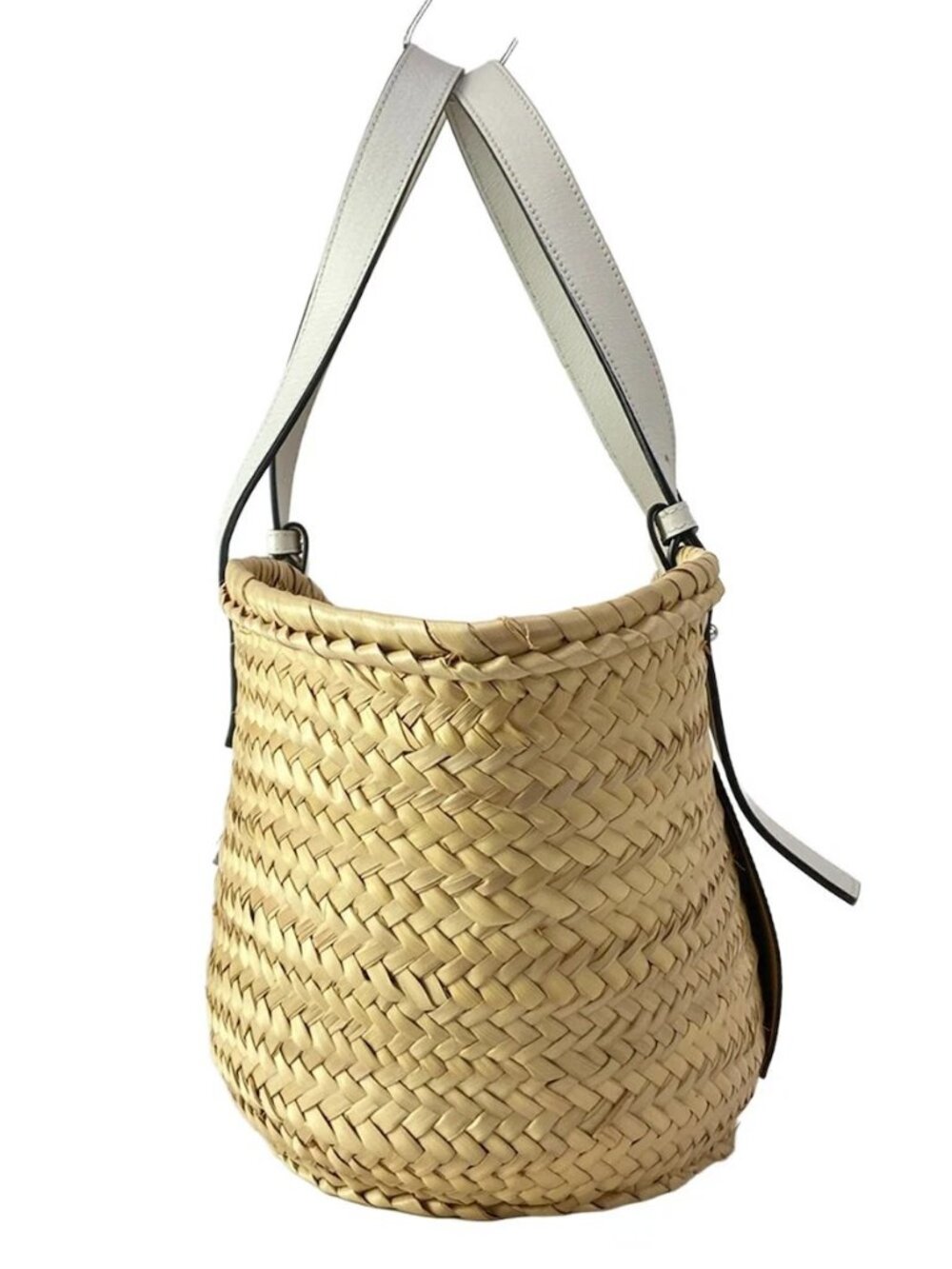 LOEWE Basket A223S93X28 Beige White Palm Leaf Calf Leather Tote Bag - Picture 2 of 15